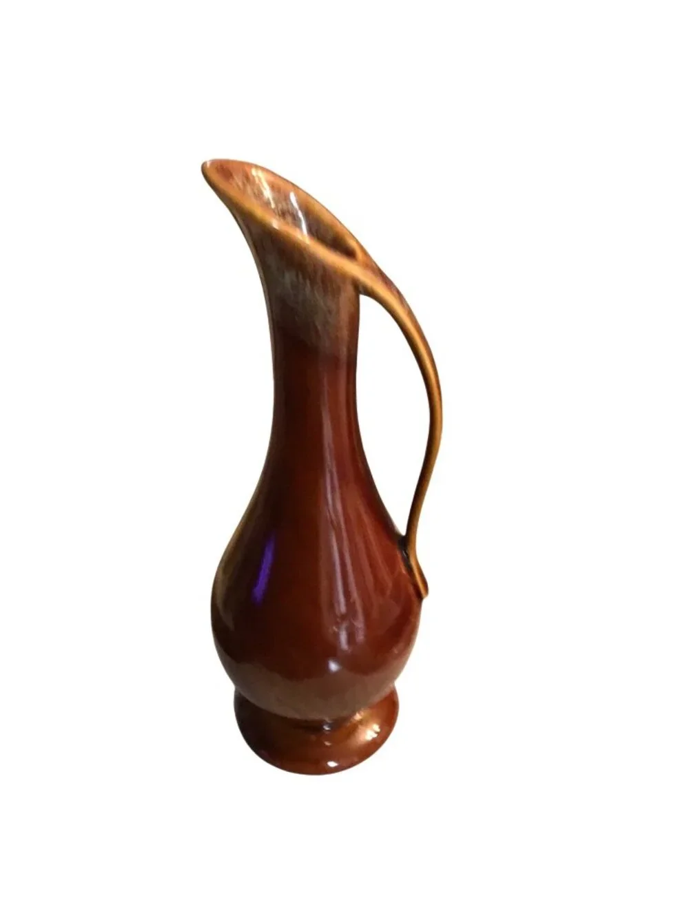 Vintage MCM Dalton USA Brown Drip Glaze Ceramic Ewer Vase With Handle